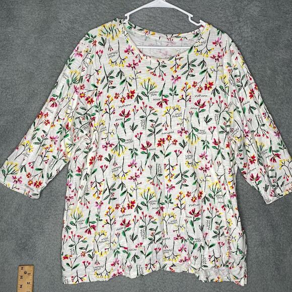 Lands End womens 2X quarter sleeve floral tshirt top colorful casual lightweight - Picture 1 of 10